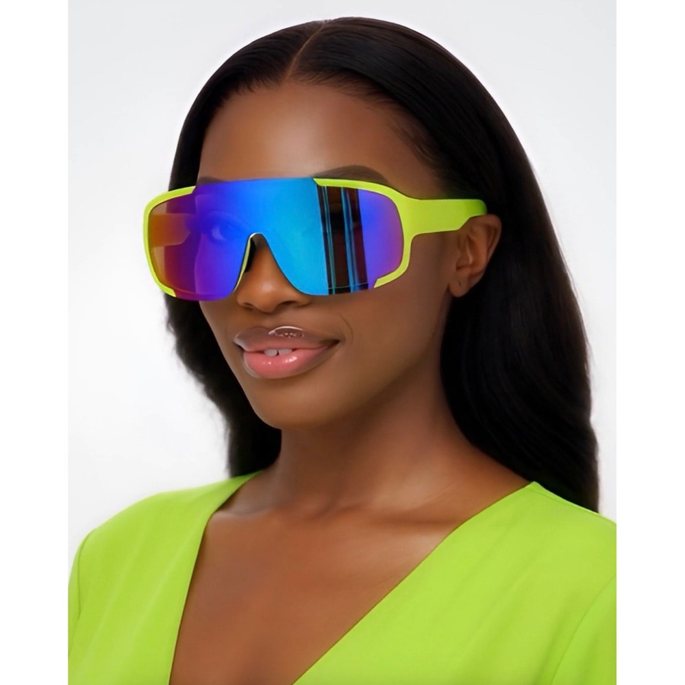 Women Performance Activity Sunglasses Mirrored Lens Yellow Frame Gafas Sporty